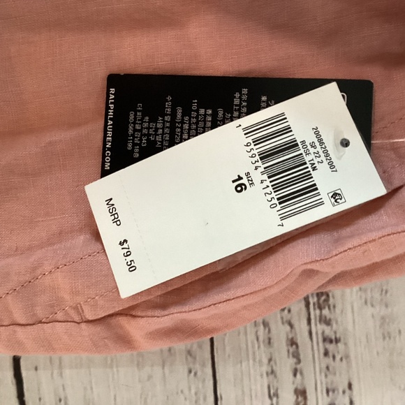 6. Lauren by Ralph Lauren Coral Linen Shorts NWT Size 16 - Picture 7 of 8